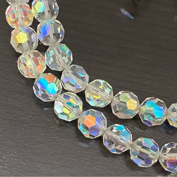 Vintage Unsigned Aurora Borealis Double Strand Statement Necklace & Earrings Set - Picture 9 of 13